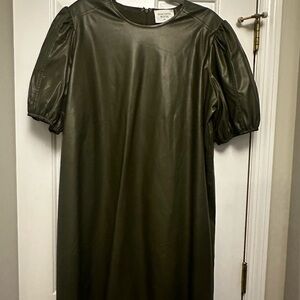 Elegant Olive Puff Sleeve Dress